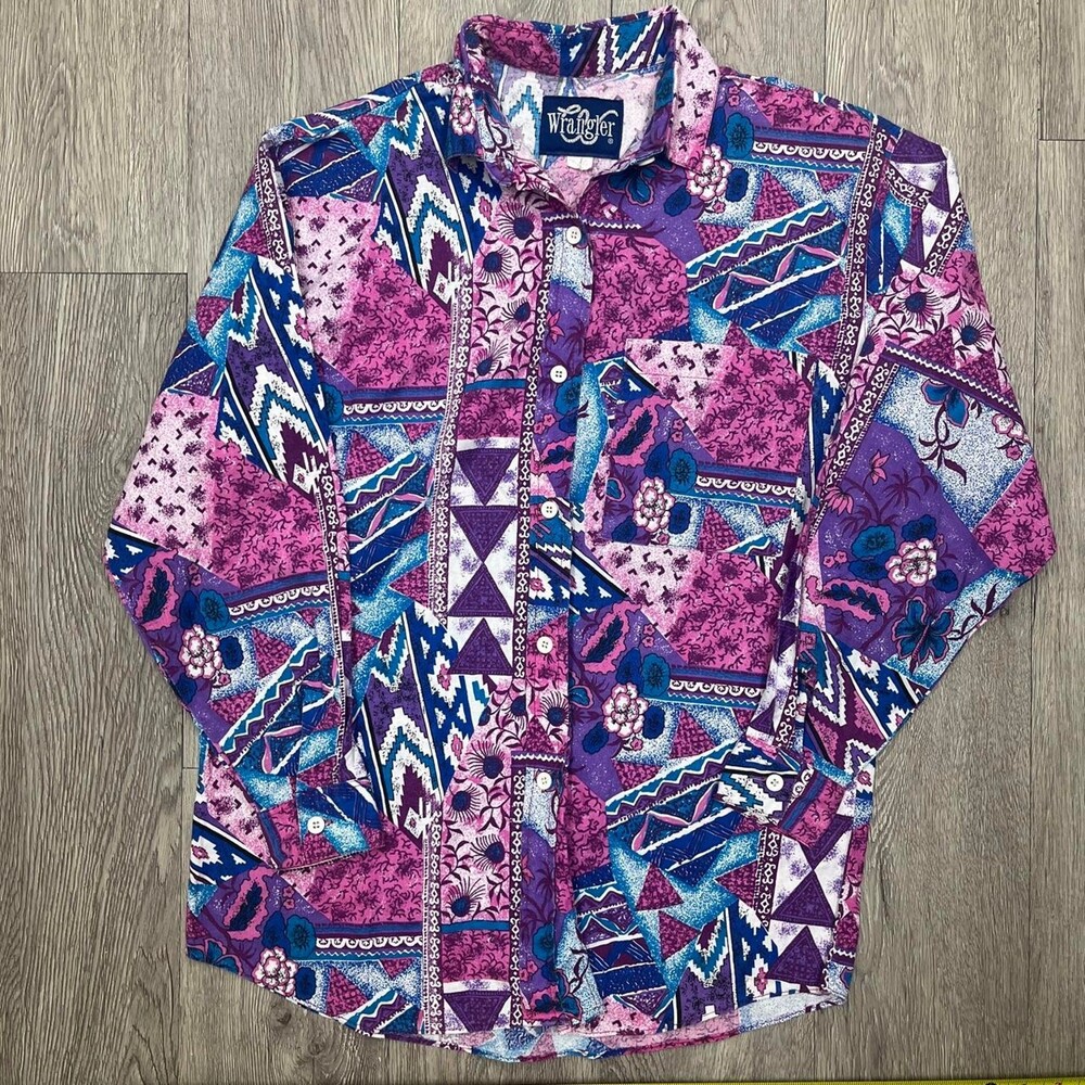 90s Aztec Wrangler Western Shirt with pearl snap button  geometric patterns